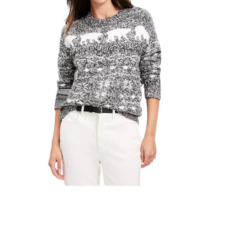 LOFT Black and White Crew Neck medium petite Sweater polar Bear
